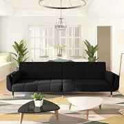 2-Seater Sofa Bed with Two Pillows Black Velvet,Sofas 30KG-337588