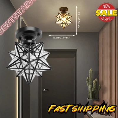 Moravian Star Ceiling Light Shade Clear Glass Star Flush Mount Light Fixtures