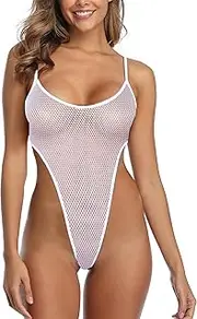 [SHERRYLO] See Through One Piece Swimsuit High Cut Micro Monokini Bikini Mini Mesh Transparent Bathing Suit