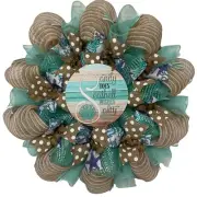 Beach Wreath Sandy Toes Seashell Wishes Salty Kisses Handmade Deco Mesh