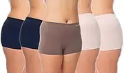 [Chaffree] Womens Anti Chafing Boyshorts, Sports Gym Exercise Boxer Briefs, Ladies Midi Waist Underwear Brief Panties Active Fit, Breathable Moisture Wicking Sweat Control, Stretchy Seamless Pants 5Pack