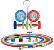 Complete AC Gauge Set - 3Way Manifold, 3 Hoses, Quick Couplers, Adapter, Can Tap