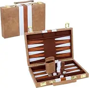 Gesserit Classic Backgammon Set for 2 Players - Adult Board Game With PU Leather Case, Portable and Travel-Friendly (Retro Brown, 11 Inches)