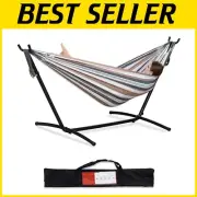 Portable Double Hammock with Space-Saving Steel Stand & Carrying Bag - Coffee