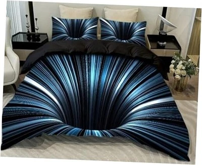 3D Abstract Geometric Comforter Set Line Printed Microfiber Bedding Twin Blue