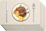 MOMEEMO 6-Piece Faux Leather Table Mat Set - Waterproof - Wipe Clean - Heat Resistant - Non-Slip Table Mats - Easy Clean Placemats for Indoor and Outdoor Use - Beige 17x12