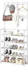 Shoe Racks - Metal Cloth Hanger Rack With Hooks | Clothes Rack With Shoe Storage | Shoe Storage Organiser | Coat Stand With Shoe Storage, Shoe Holder Shoe Stand Shoe Shelf Storage For Hallway Bedroom