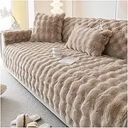 Faux Fur Couch Cover,Rabbit Plush Sofa Cushion,Non-Slip Universal Sofa Cover,Furniture Protector for 1 2 3 4 Seater,for Cats and Dogs(Brown,110x240cm)