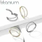 Implant Grade Titanium Hinged Segment Hoop Ring W/Double Lined CZ Ear Cartilage