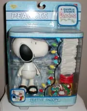 Peanuts Snoopy Christmas Poseable Figure Set w/Skates, Christmas Lights 2004 New