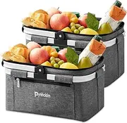 Pynhoklm® 2 pcs Picnic Basket Reusable Shopping Basket with Lid Insulated Picnic Bag 22L Cooler Bag Grocery Basket Folding Basket Thermal Basket Foldable Carry Bag for Travel/Picnic/Shopping