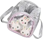 [Minkissy] Cartoon Bunny Sling Bag Glittering School Bag for Adorable Design for Storing Candy Lightweight Durable PU for Keys Essentials
