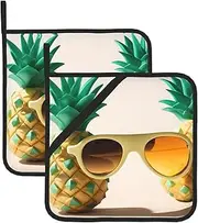 Pineapple Fruit Sunglasses Sand Beach Potholders BBQ Pot Holders for Heat Resistant Potholder, Hot Pads,Cooking Baking(2-Pack)