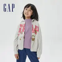 在飛比找蝦皮商城優惠-Gap 女童裝 Logo連帽外套 碳素軟磨法式圈織系列-淺灰