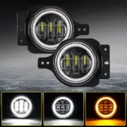 60W 4"inch Round LED Fog Lights Angel Eyes Bulbs Black Fit for Jeep Wrangler JL (for: Jeep)