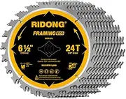 RIDONG 6-1/2 Inch Circular Saw Blade, 24-Tooth with 5/8" Arbor ATB Framing Saw Blade for Cutting Wood (6.5" 10-Pack)