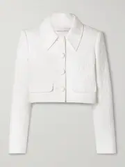 [Carolina Herrera] Carolina Herrera - Cropped Cotton-blend Cloqué Jacket - White - US2 US 2 White
