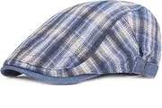 [Fasbys] Unisex Plaid Summer Berets Hats Cotton Ivy Newsboy Flat Cap Thin Adjustable Duckbill Hats for Men (Blue), Blue, One Size