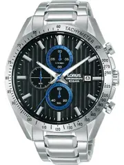 Lorus Sports Chronograph RM305HX9 Black Dial Grey Stainless Steel Mens Watch