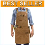 Unisex Adjustable Shop Apron - Water-Resistant Waxed Canvas with Tool Pockets