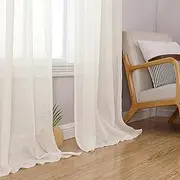 Simplebrand Natural Linen Textured Sheer Curtains 96 inches Long 2 Panels, Rod Pocket Solid Color Window Sheer Curtain Panels, Elegant Curtains & Drapes for Living Room, Bedroom (40" W x 96" L)