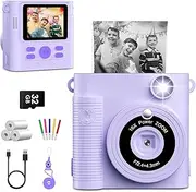 Kids Camera Instant Print, Christmas Birthday Gifts for Toddle Girls Boys, 1080P Instant Camera with 3 Roll No-Ink Print Paper 32G SD Card, Purple