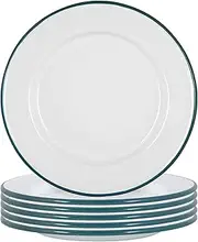 Argon Tableware Enamel Dinner Plates - 25.5cm - Pack of 6 - Green Dining Plates Lightweight Camping Large Dinner Dish for Appetisers, Starters, Mains, Sides, Desserts