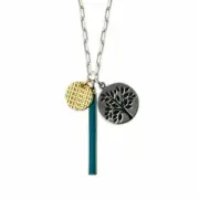 Sterling Silver Disk Engrave "Strength" Tree of Life Turquoise Bar Mix Necklace
