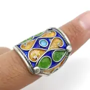 Old Moroccan Berber enamelled Silver Ring Handmade Berber Size 9
