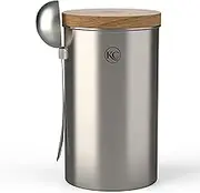 KC Kitchen & Co. Coffee Jar with Spoon for 250 g Coffee Beans, Tea, Sugar, Spices (Silver, 700 ml) with Airtight Acacia Lid