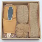 5 Piece Bath Gift Set - Slippers Exfoliating Sponge Back Strap Loofah Foot Scrub