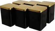 Dosenritter 6 x elegant square storage containers/tea containers, aroma-tight made of metal for 240 g tea, black gold, 13 x 9 x 9 cm (H, W, D), also ideal as a spice jar