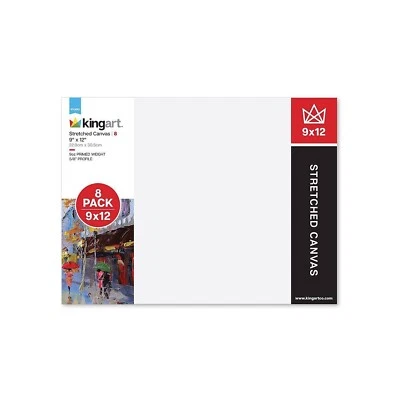 KINGART 801-8 White 9" x 12" Stretched Artist Canvas, Pack of 8, Gesso Primed...