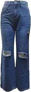 [Generic] Women Casual Wide Leg Flare Jeans Distressed Washed Bell Bottom Denim Pants Mid Rise Ripped Wide Leg Jean Pants