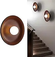 Japanese Retro Round Wall Light – Rustic Wall Mounted Fixture for Bedroom,Hallway, Staircase – Indoor LED Wall Lamp with White Glass, Ideal for Art Decor & Ambient Lighting (Walnut,18cm)