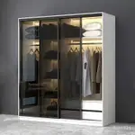 免運【可代客安裝】玻璃門衣櫃 推拉門衣櫃 主臥白色玻璃門衣櫥 衣櫃 收納櫃 組裝高檔衣櫃