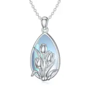 Tulip Necklace 925 Sterling Silver Tulip Pendant Necklace Moonstone Tulip Jew...