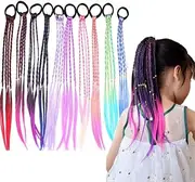 Girls Hair Extensions Accessories, 10Pcs Colorful Wigs Beauty Hair Bands Headwear Kids Twist Braid Rope Ponytail Hair Ornament Girls Hair Accessories Headdress, Gradient Colors Ponytail For Women