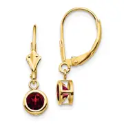 14k Yellow Gold 5mm Garnet Leverback Earring