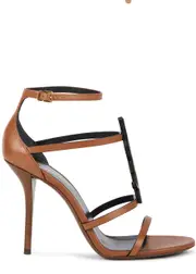 Saint Laurent Cassandra 100 Leather Sandals - Tan - 7 7
