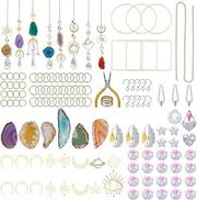 BEUNITONE 200 Pcs DIY Sun Catchers Making Kits Craft for Adults Crystal Suncatchers Supplies Light Catcher Window Hanging Indoor Outdoor Garden Decor with Rainbow Maker Pendants Chains