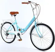 24 inch Ladies City Bike, Bicycle City Bike Folding Bike Adults Teenagers for Folding Bike, 7 Speed Gear Folding Bike for Sport Outdoor Cycling Commuting Camping Blue