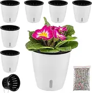 6 Pack 5 Inch Self Watering Pots for Indoor Plants with Water Indicator,Small African Violet Pots for Plants,Self-Watering Planters White for Devil's Ivy,Spider Plant,Orchid for Office Home DéCor.
