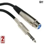 2 Pcs 6FT XLR 3-Pin Female to 6.35mm 1/4" Stereo Audio Mic Microphone Cable