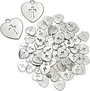 [Juvale] Silver Religious Charms, Heart Shaped with Cross Cut Out (0.67 x 0.63 In, 75 Pack), alloy, No Gemstone