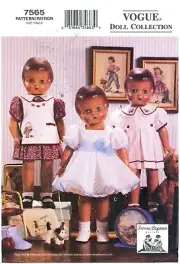 VOGUE SEWING PATTERN 7565 18" 46CM DOLL CLOTHES VINTAGE 1930s DRESSES, 3 STYLES