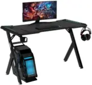 Ekkio 140cm RGB Gaming Desk with LED Lights, Carbon Fibre Texture, Anti-Slip Foo