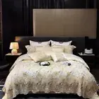 Bedding Set 4pcs Silk Cotton Lace Embroidered Quilt Cover Flat Sheet Pillowcases