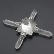 [MCWJ] Silver Plated Square Pyramid Hexagon Column Stone Energy Symbol Pendant-Rock Crystal