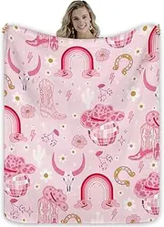 Miyotaa Cowgirl Hot Pink Blanket 50Wx60H Inch Teen Girls Preppy Disco Retro Groovy Funky Trendy Gift Warm Fuzzy Throw Blanket for Sofa Bed Throws Birthday Presents